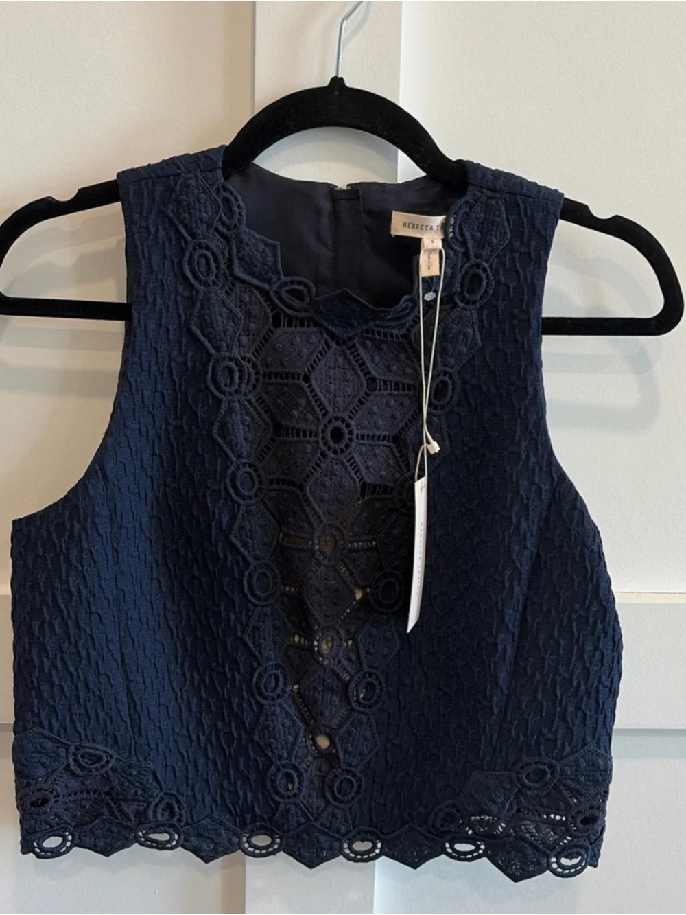 Rebecca Taylor Navy Blue Crepe Blouse- $325 MSRP - Hidden Back Zip - Picture 7 of 9